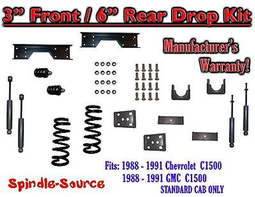 1988 - 91 Chevy GMC C1500 3" 6" Drop Lowering Kit 3/6 STANDARD CAB+ SHOCKS NOTCH