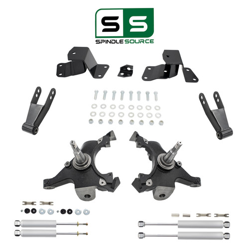 2/3-4 Spindle Drop Kit + Shocks FOR 88-91 Chevy GMC C1500 Std Cab 1" Rotors 2WD
