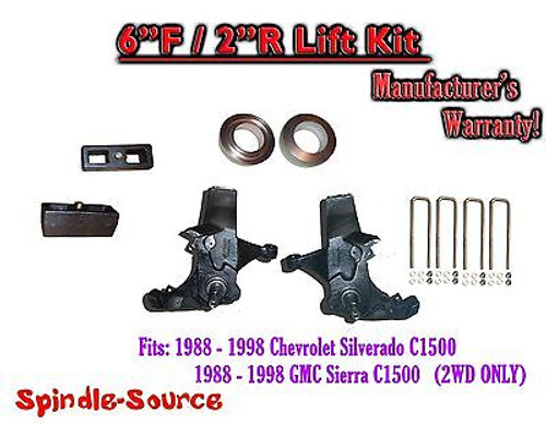 1988 -1998 Chevy GMC C15 C1500 C2500 2WD 6" / 2" Spindle Blocks Spacer Lift Kit