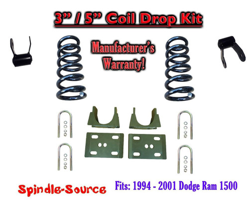 1994 - 2001 Dodge Ram 1500 V6 Reg Cab 2WD 3" / 5" Drop Lowering Kit Coils