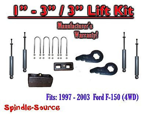 1997 - 2003 Ford F-150 1" - 3" / 3" Keys Blocks Lift Level Kit FORGED + SHOCKS