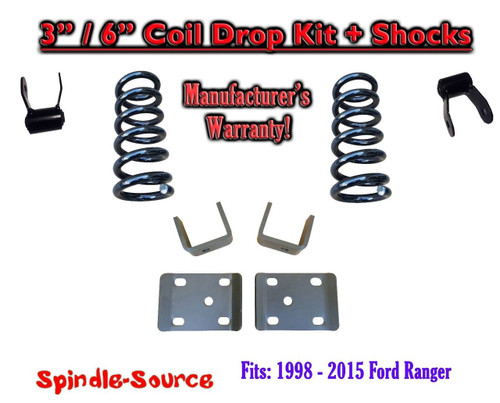 1998 - 2015 Ford Ranger 4 Cylinder Ext Cab 2WD 3" / 6" Drop Lowering Kit Coils