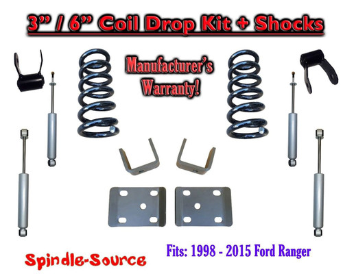 1998 - 2015 Ford Ranger V6 Ext Cab 2WD 3" / 6" Drop Lowering Kit + SHOCKS