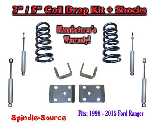 1998 - 2015 Ford Ranger V6 Reg / Std Cab 2WD 3" / 5" Drop Lowering Kit + SHOCKS