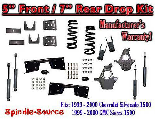 1999 - 00 Chevy Silverado GMC Sierra V6 5" / 7 -8" Lower Drop + SHOCKS +C-NOTCH