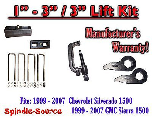 1999 - 2006 CHEVY GMC 1500 Silverado Sierra 1 - 3" Keys + TOOL + 3" Rear Block