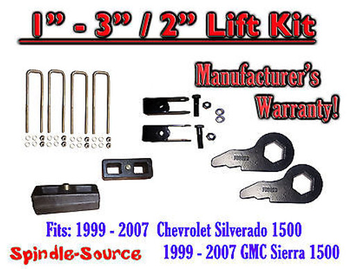 1999 - 2006 CHEVY GMC 1500 Sierra 1 - 3" Keys + Extenders + 2" Rear Block