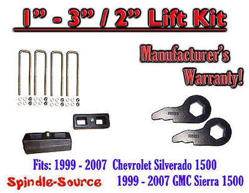 1999 - 2006 CHEVY Silverado GMC 1500 Sierra 1 - 3" Keys + 2" Rear Block