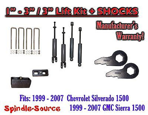 1999 - 2006 CHEVY GMC 1500 Silverado Sierra 1-3" Keys / 3" Leveling Kit + SHOCKS