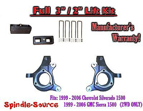 1999 - 2007 Chevy Silverado GMC Sierra 1500 FULL Spindle 3" Lift Kit 3" / 2" NBS