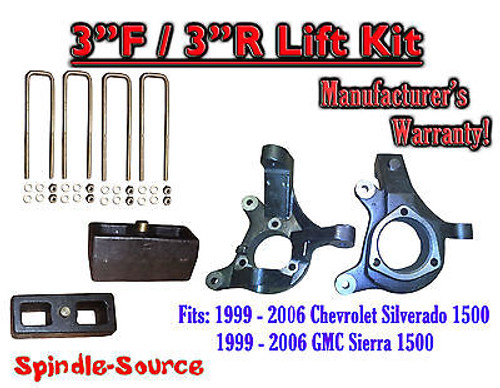 1999 - 2007 Silverado Sierra 1500 3" LIFT Spindles AND 3" Rear Blocks 3"/3" KIT