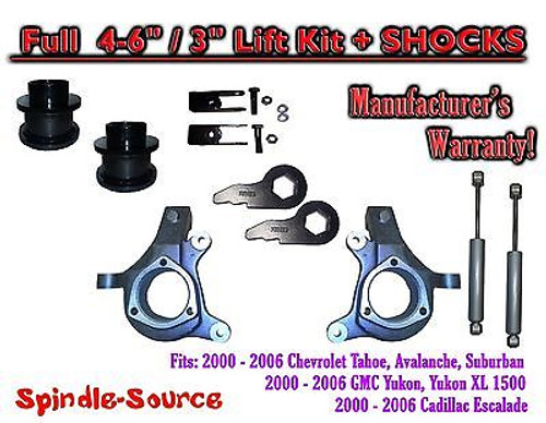 2000 - 2006 Chevrolet GMC 1500 4-6" / 3" Lift Kit Spindles Spacer EXT + SHOCKS