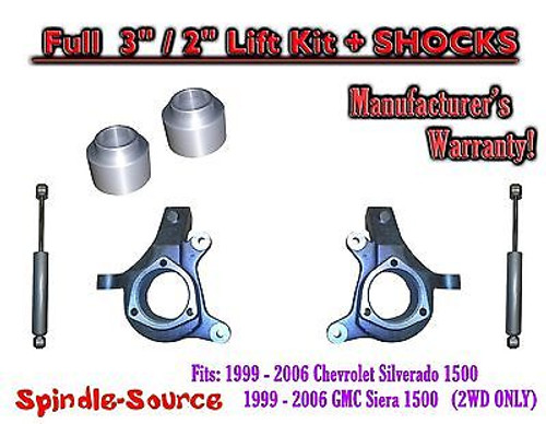 2000 - 2006 Chevrolet GMC 1500 3" / 2" Lift Kit Spindles Spacer SUVs + SHOCKS