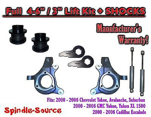 2000 - 2006 Chevrolet GMC 1500 4-6" / 3" Lift Kit Spindles Coil Spacer + SHOCKS