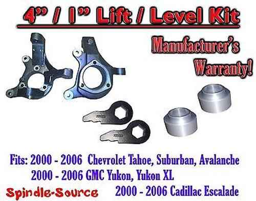 2000 - 2006 Chevrolet GMC 1500 4" / 1" Lift Kit Spindles Spacer Keys Chevy 00-06