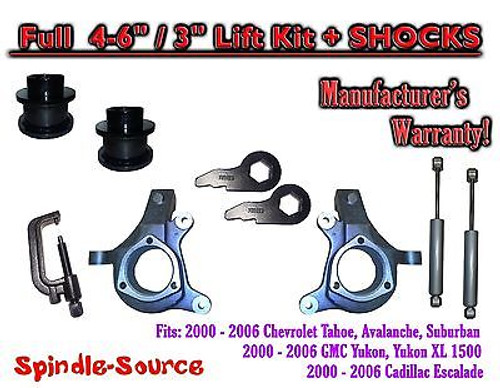 2000 - 2006 Chevrolet GMC 1500 4-6" / 3" Lift Kit Spindles Spacer TOOL + SHOCKS