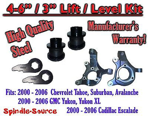 2000 - 2006 Chevrolet GMC 1500 4" - 6" / 3" Lift Kit Spindles Spacer SUV 00-06