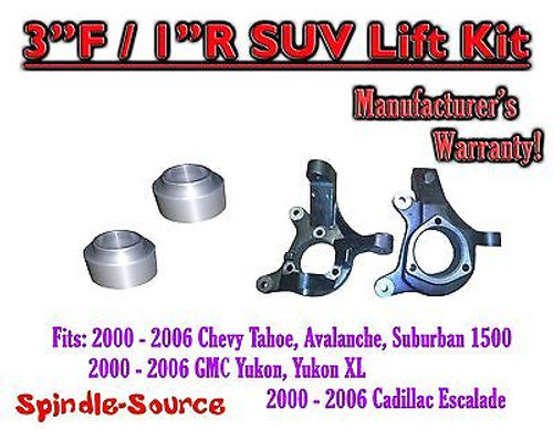 2000 - 2006 Chevrolet GMC 1500 3" / 1" Lift Kit Spindles Spacer SUV 00-06 Chevy