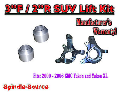 2000 - 2006 GMC Yukon Yukon XL 1500 SUV 2WD 3" / 2" Lift Kit Spindles 00-06