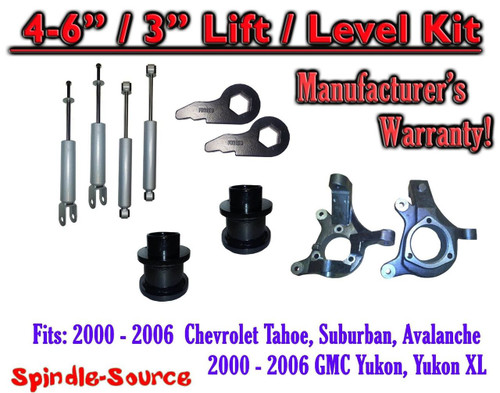 2000- 2006 Chevrolet GMC 1500 4" - 6" / 3" Lift Kit Spindles key Spacer + SHOCKS