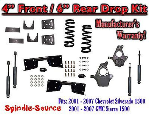 2001 - 07 Chevrolet Silverado GMC Sierra V6 4" / 6" Lower Drop + SHOCKS +C-NOTCH