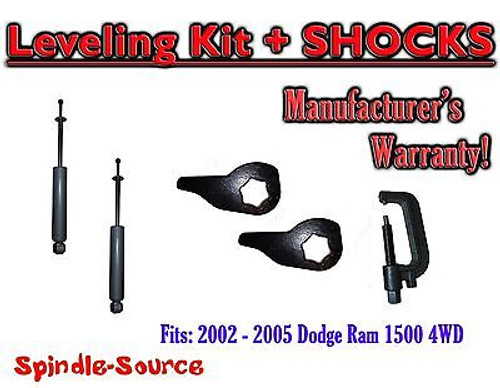 2002 - 2005 Dodge RAM 1500 4x4 4WD 1" - 3" Torsion Leveling Keys + Shocks + TOOL