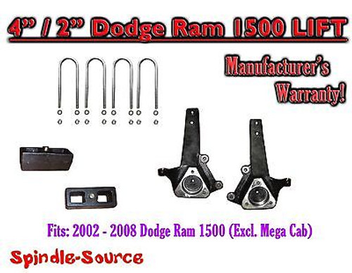 2002 - 2008 Dodge Ram 1500 2WD 4" Front 2" Rear Spindle Block Lift Kit 02-08