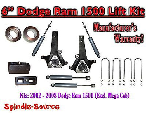2002 - 2008 Dodge Ram 1500 2WD 6" Front 3" Rear Spindle Coil Block Lift + SHOCKS