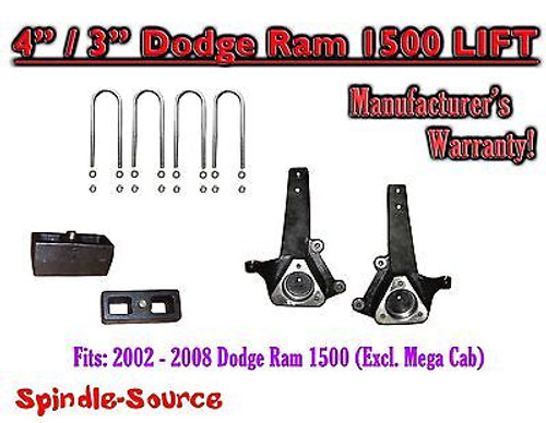 2002 - 2008 Dodge Ram 1500 2WD 4" Front 3" Rear Spindle Block Lift Kit 02-08