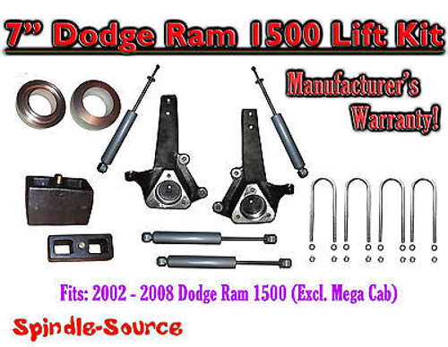 2002 - 2008 Dodge Ram 1500 2WD 7" Front 4" Rear Spindle Lift Kit WITH SHOCKS