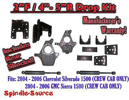 2004 - 2006 Chevy Silverado GMC Sierra CREW CAB 2/4" - 2/5" DROP KIT + SHOCKS