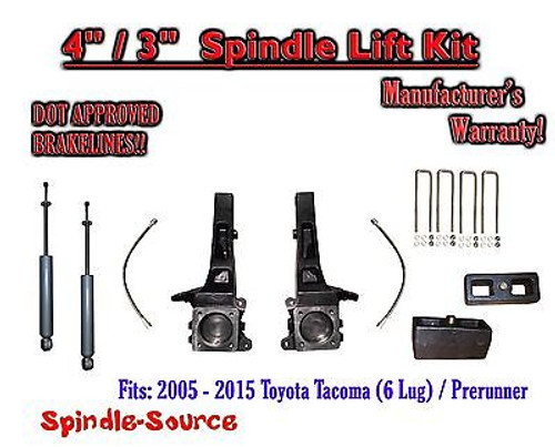 2005 - 2016 Toyota Tacoma 6 Lug / Prerunner 4" / 3" Lift Kit, Brakelines, SHOCKS