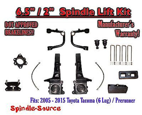 2005 - 2016 Toyota Tacoma Prerunner 6.5" / 2" Lift Kit Spindles, Upper Arms UCA