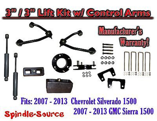 2007 - 13 Chevy Silverado GMC Sierra 1500 3" / 3" CONTROL ARM LIFT KIT + SHOCKS