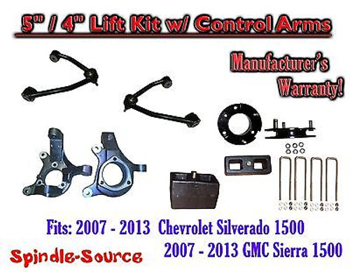 2007 - 13 Chevy Silverado GMC Sierra 1500 5" / 4" Spindle Lift KIT Control Arms