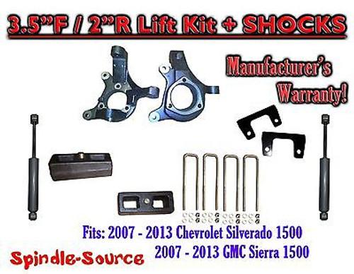 2007 - 13 Chevy Silverado GMC Sierra 1500 3.5" / 2" Spindle LIFT KIT + SHOCKS