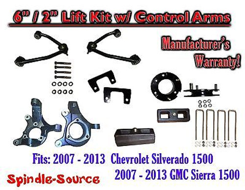 2007 - 13 Chevy Silverado GMC Sierra 1500 6" / 2" Spindle Lift KIT Control Arms