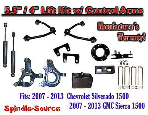 2007 - 13 Chevy Silverado GMC Sierra 5.5" / 4" Spindle Lift Control Arms SHOCKS