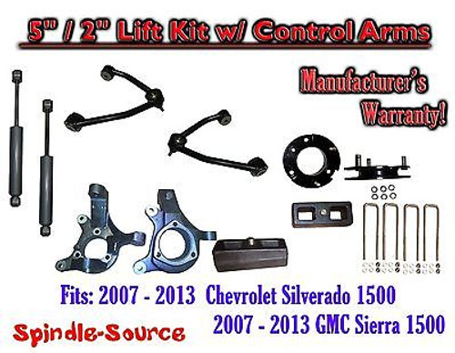 2007 - 13 Chevy Silverado GMC Sierra 5" / 2" Spindle Lift Control Arms Shocks