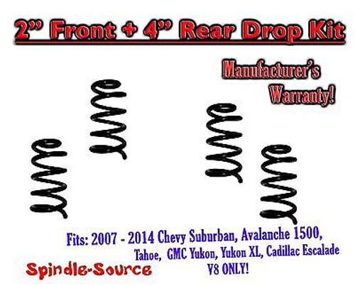 2007 - 14 Drop Lowering Kit Chevrolet GMC 1500 SUV's 2" Front / 4" Rear V8 ONLY