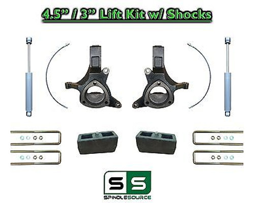 2007 - 17 Chevy Silverado GMC Sierra 1500 4.5" / 3" Spindle LIFT KIT 2WD SHOCKS