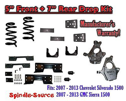 2007 - 2013 Chevy Silverado / GMC Sierra 1500 5" / 7" Drop Lower Kit + C-NOTCH