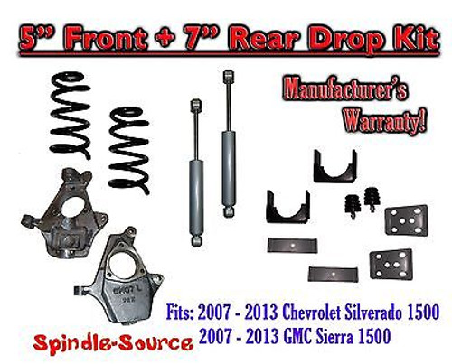 2007 - 2013 Chevy Silverado GMC Sierra 1500 V6 5" / 7" Drop Lowering Kit SHOCKS