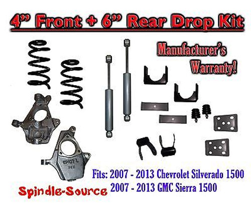 2007 - 2013 Chevy Silverado GMC Sierra 1500 V8 4" / 6" Drop Lowering Kit SHOCKS