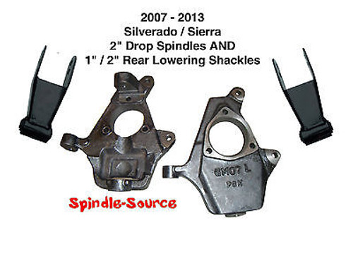 2007 - 2013 GM 1500 1/2 TON 2/2 DROP KIT SPINDLES SHACKLES Lowered Suspension 2"