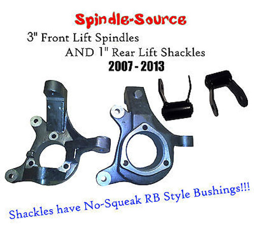 2007 - 2016 Silverado Sierra 1500 2WD 3" Lift Spindles + 1" REAR Lift Shackles