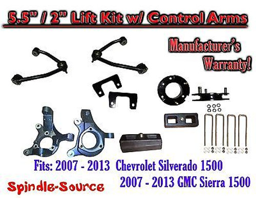 2007 -13 Chevy Silverado GMC Sierra 1500 5.5" / 2" Spindle Lift KIT Control Arms