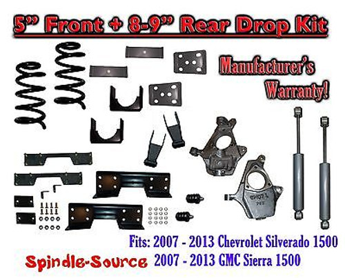 2007 -13 Chevy Silverado / GMC Sierra 1500 5" / 8 - 9" Drop Kit SHOCKS C-NOTCH