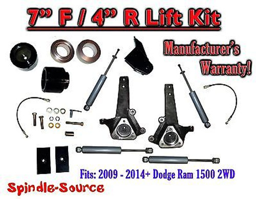 2009 - 2016 Dodge Ram 1500 7" / 4" LIFT KIT (2wd ONLY) HEMI / Non-Hemi + SHOCKS