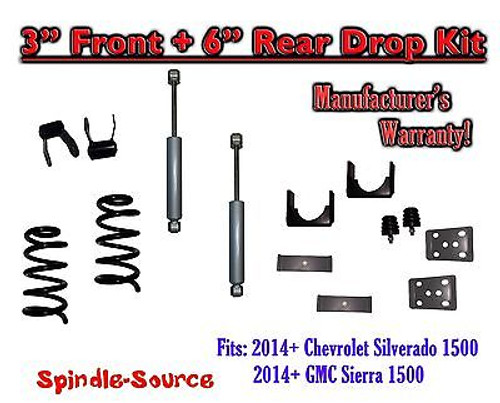 2014-16 Chevy Silverado / GMC Sierra 1500 3" / 6" Drop Lowering Kit + SHOCKS